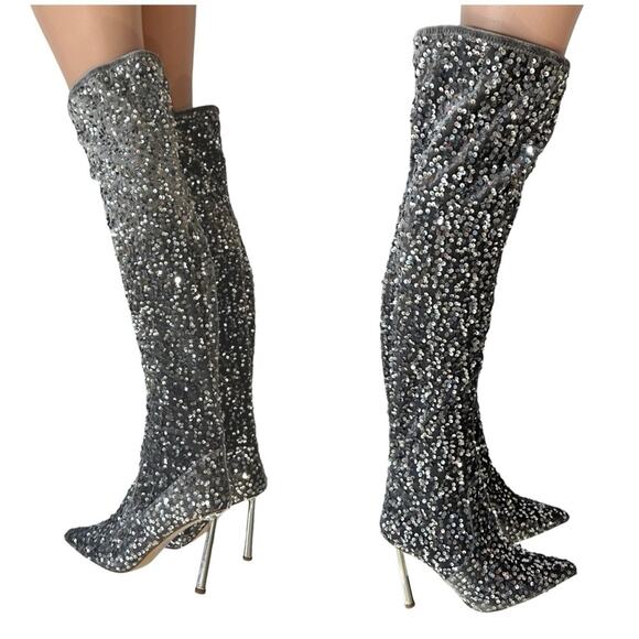 NIB Steve Madden Vivee Sequin Over-The-Knee Dress Boots Size 9.5 $149 - Picture 4 of 9